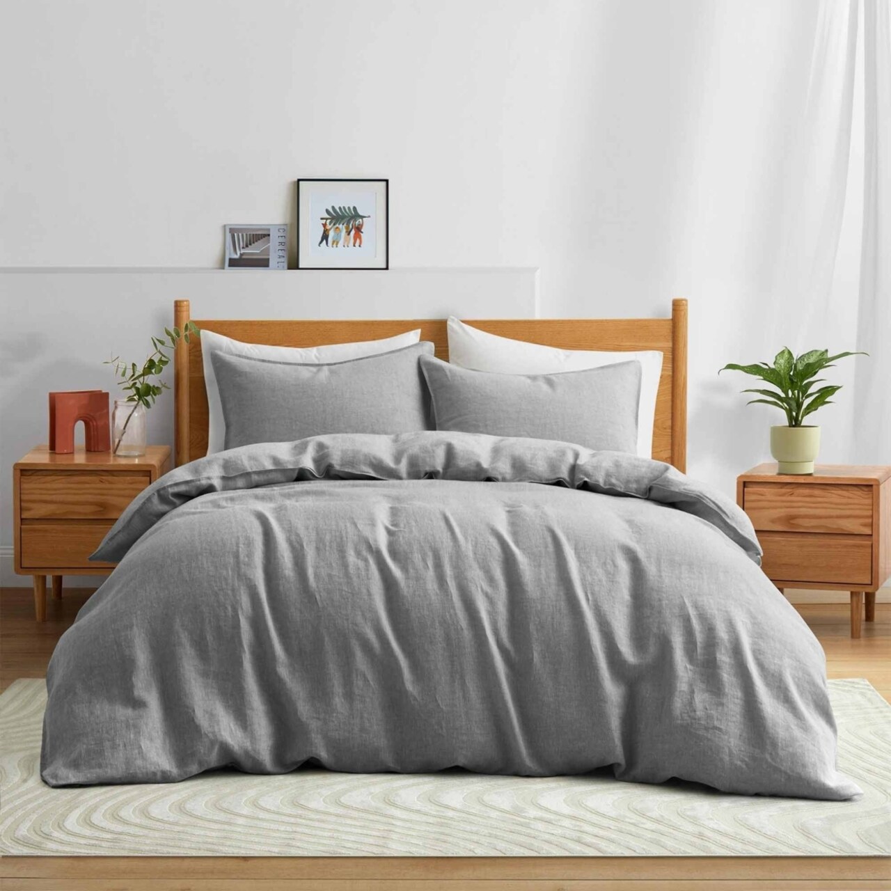 Premium Flax Linen Duvet Cover Set Twin Full Queen King Moisture Wicking Breathable